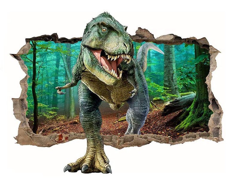 Supzone Dinosaur Wall Stickers Broken 3D Decorative Wall Decals Removable Boys Bedroom Baby Nursery Childrens Wall Decor - Image 1